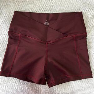 Curves n Combat Boots Cross Waist Maroon Athletic Shorts